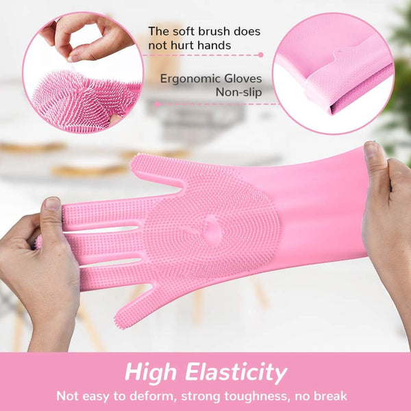 0714 Reusable Silicone Cleaning Brush Scrubber Gloves (Multicolor)