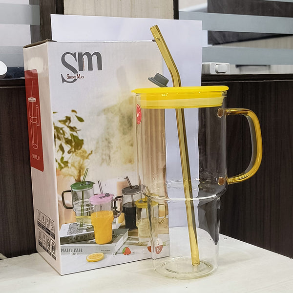 AM5383 Glass Mug Sipper Tumbler with Lid and Silicon Straw 900ml - 1 Pc