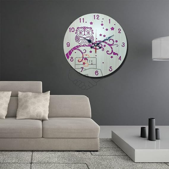 AM0609 Owl Pink Wooden Round Wall Clock design for Home -11.5x11.5