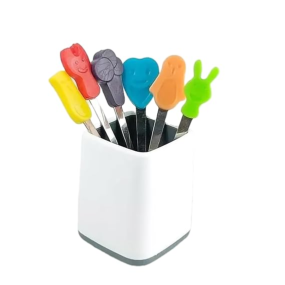 AM3548 Jony Mini Fruit Spoon Fork With Stand Cartoon Design Set of 6