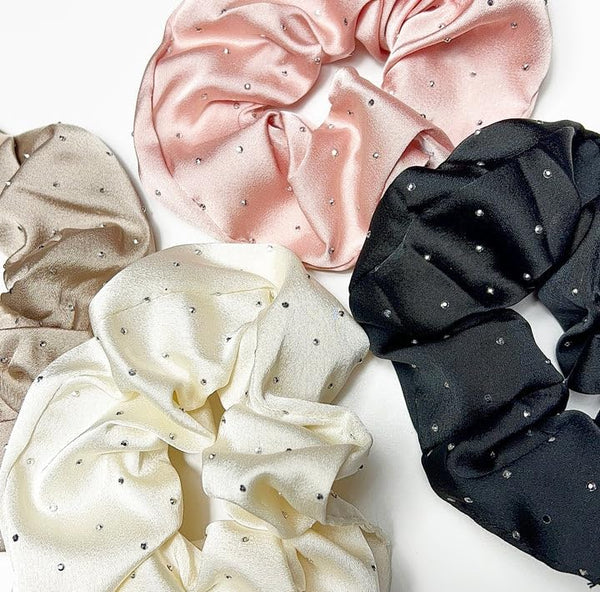 AM1286 Rhinestone Glossy Soft Satin Silk Hair Scrunchies Hair Elastic Bands 1pc
