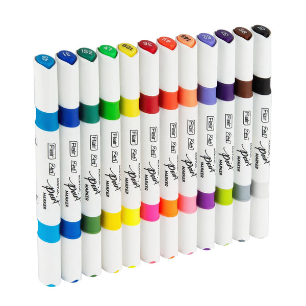 AM0553 Acrylic Paint Pens Markers, Premium Acrylic Pens for Wood, Canvas, Stone, Rock Painting, Glass, Ceramic Surfaces, DIY Crafts Making Art Supplies 12 Shades Pack