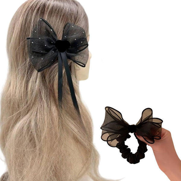 AM1278 BIG Bow Pearl Elastic Hair Band ,Hair Band for Girls, Women's and Kids Baby Toddlers 1pc