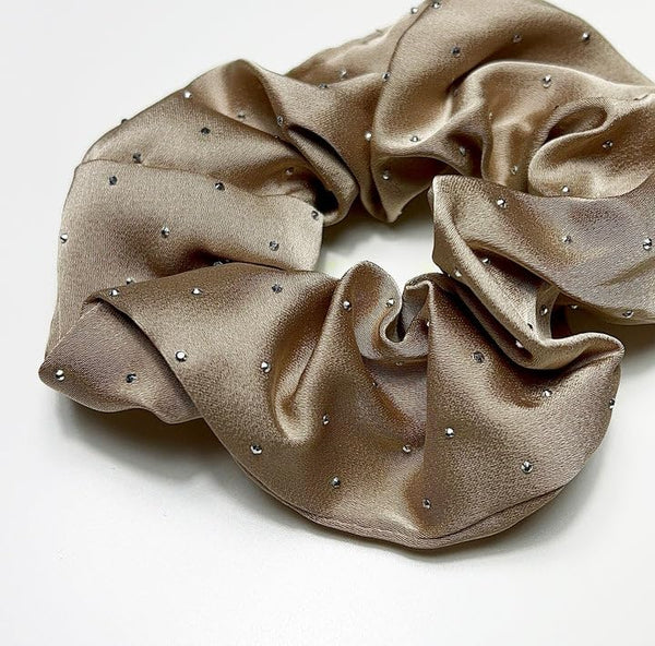 AM1286 Rhinestone Glossy Soft Satin Silk Hair Scrunchies Hair Elastic Bands 1pc
