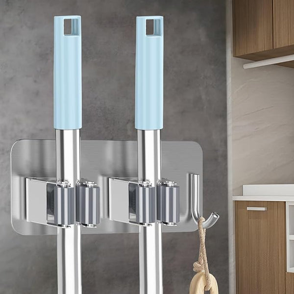 3049  Broom Mop Holder, Wall Mounted Heavy Duty Stainless Steel Storage Rack