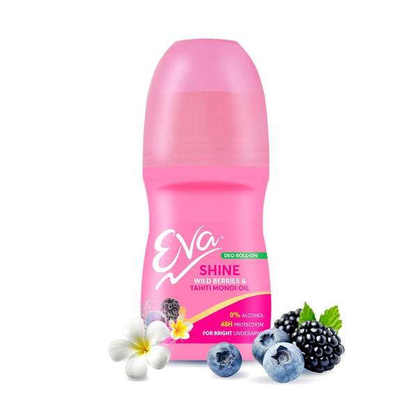 AM0680 (pack of 1) Eva Shine Underarm Roll on Deodorant 25ml | With Tahiti Monoi Oil & Wild Berries Extracts | Alcohol & Aluminium Free | 48 H Protection from Odour | Keeps Underarms Bright & Smooth | Skin Friendly | For Women | 50ml