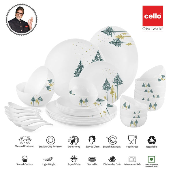 AM0638 Cello Opalware Royale Collection Royale Pine Dinner Set, 33-Pieces White