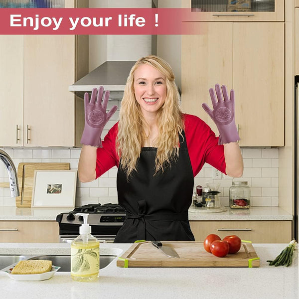 0714 Reusable Silicone Cleaning Brush Scrubber Gloves (Multicolor)