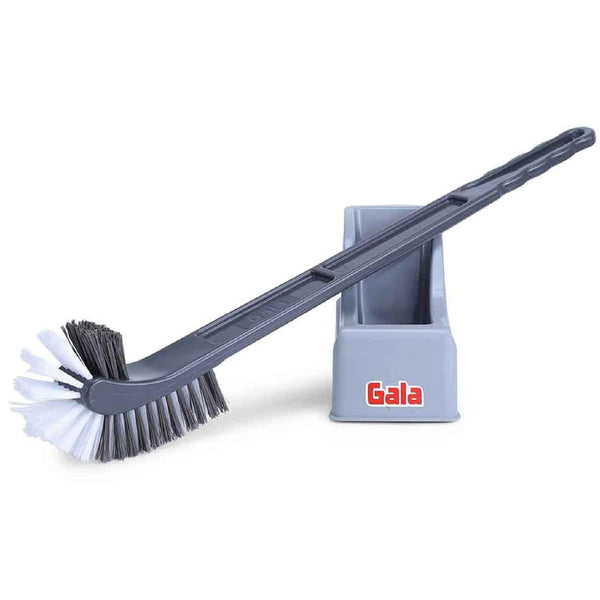 AM5032 Gala Double Hockey Shape Toilet Cleaner Brush with Holder Stand, Toilet Cleaning Brush for Western and Indian Toilet, Bathroom Brush for Toilet Cleaning (Gray,Pack of 1)