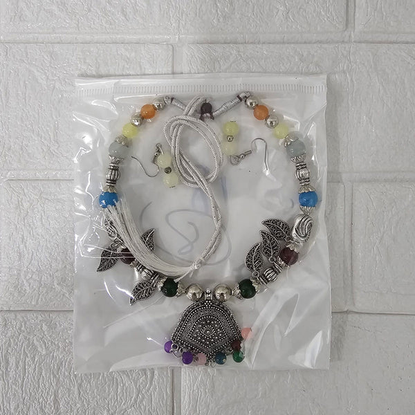 Di0049 Navratri MIx Design Silver Oxidised Plated Hasli,Necklace & Earring Set (Multiesign)
