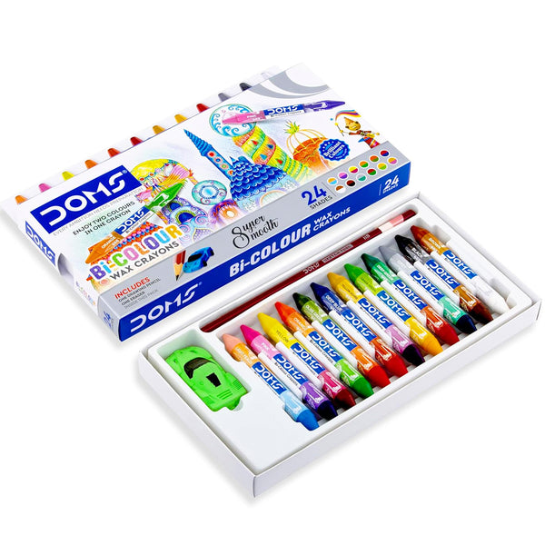 AM6104 Doms Bi-Colour Wax Crayons – 24 Vibrant Shades, Non-Toxic & Smooth Coloring for Kids