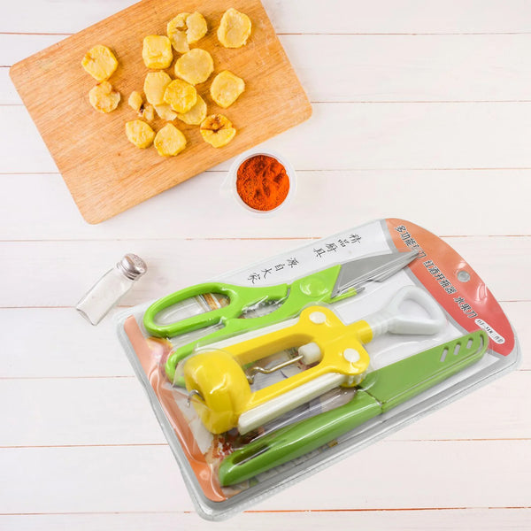 9142 MULTIFUNCTION KITCHEN TOOLS STAINLESS STEEL AND PLASTIC KITCHEN KNIFE AND SCISSOR IDEAL ACCESSORY SET FOR KITCHEN