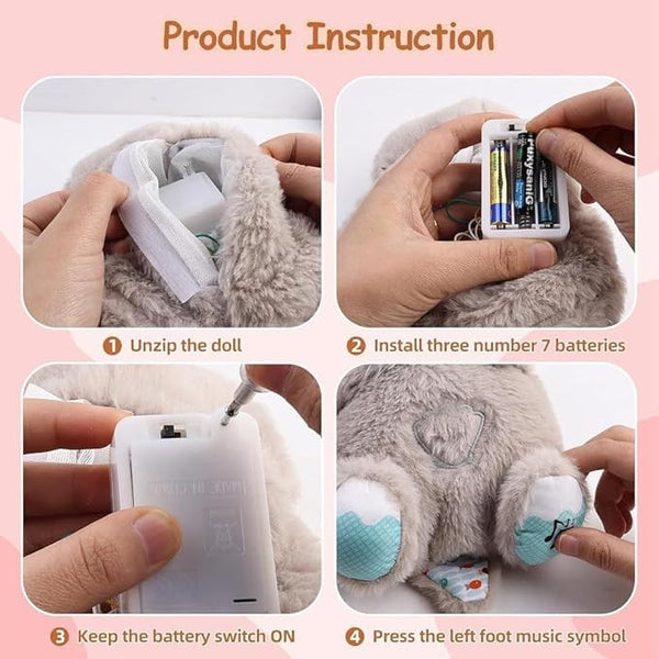 AM5412 Baby Soothing Music Tummy up Down with Light Breathing Teddy Bear Soft Toy Simulation Plush for Babies Kids Random Color
