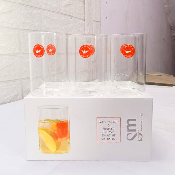 AM5374 Shine Max Glass Borosilicate Glass Microwave Safe Juice Glass (Set of 6 Pcs)