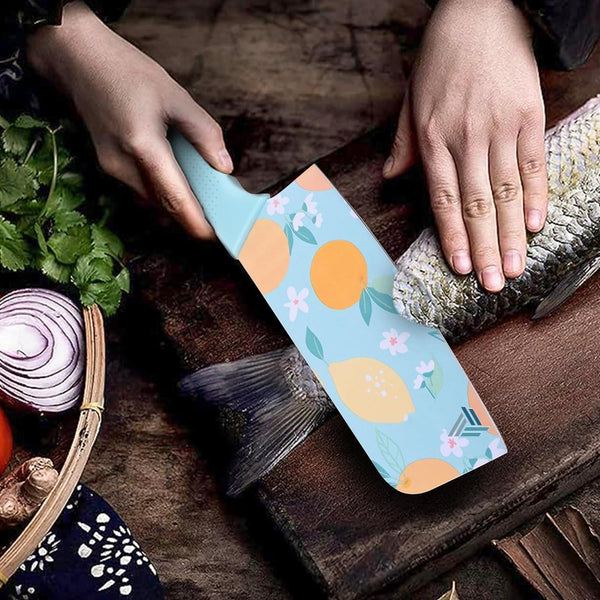AM5666 3 Pcs Stainless Steel Knife Set Color Printed Stainless Steel Paring, Chef's & Cleaver Kitchen Knife Set, Pack of 3