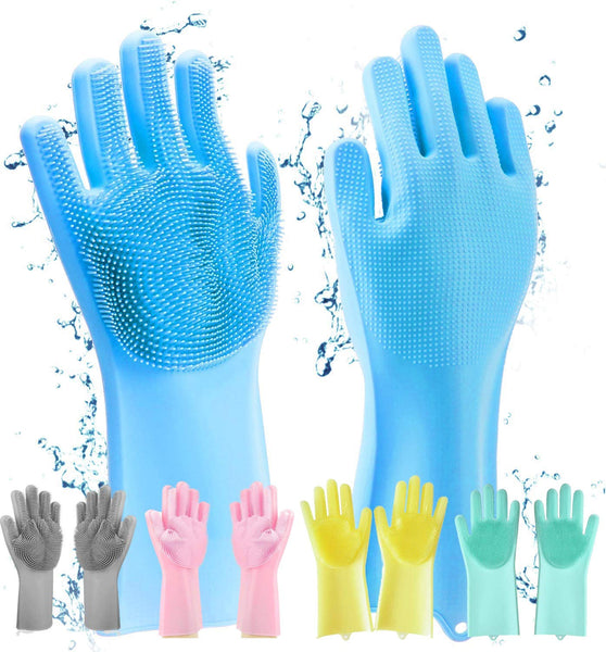 0714 Reusable Silicone Cleaning Brush Scrubber Gloves (Multicolor)