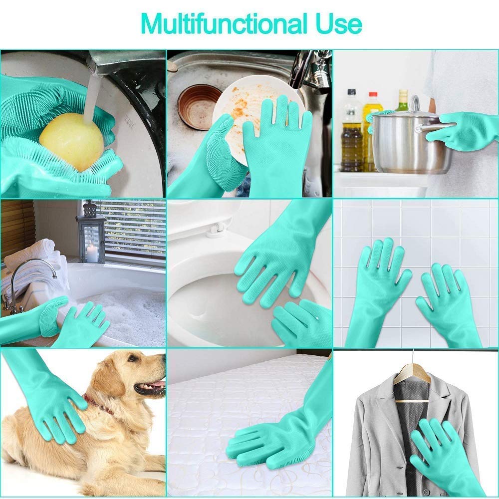 0714 Reusable Silicone Cleaning Brush Scrubber Gloves (Multicolor