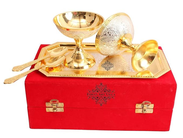 AM0721 2 Silver Pleated Gold Ice Cream Bowl 2PCS