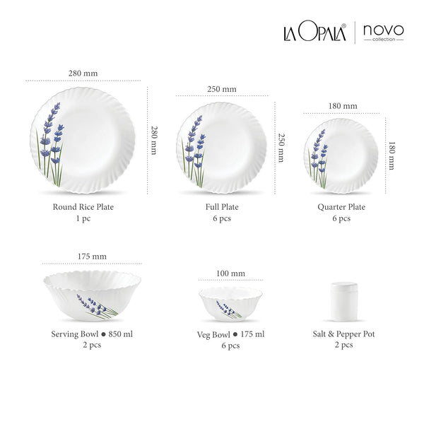 AM3963 La Opala, Novo Collection, Opal Glass Dinner Set 23 pcs