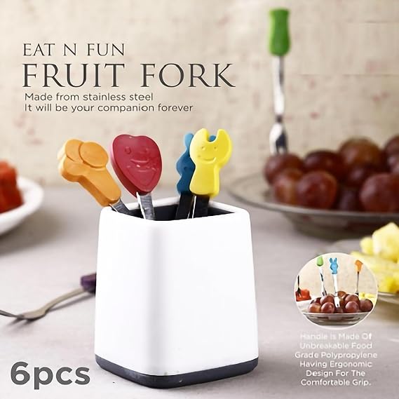 AM3548 Jony Mini Fruit Spoon Fork With Stand Cartoon Design Set of 6