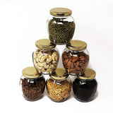 AM3012 Matka Shape Glass Jar Transparent Container Air Tight Golden Lid