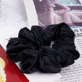 AM1285 Black Silk Hair Ties for Women Girls with Elastic Band - 1pc