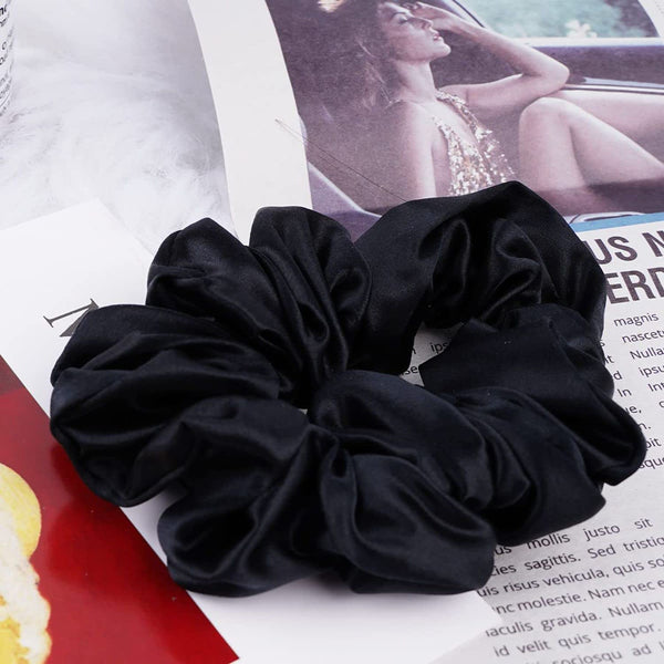 AM1285 Black Silk Hair Ties for Women Girls with Elastic Band - 1pc