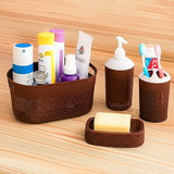 AM5748 JOYO Filo Bath Set - Oval Basket, Liquid Dispenser, Toothbrush Holder, Soap Dish, Brown, 4 pcs