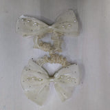 AM1278 BIG Bow Pearl Elastic Hair Band ,Hair Band for Girls, Women's and Kids Baby Toddlers 1pc