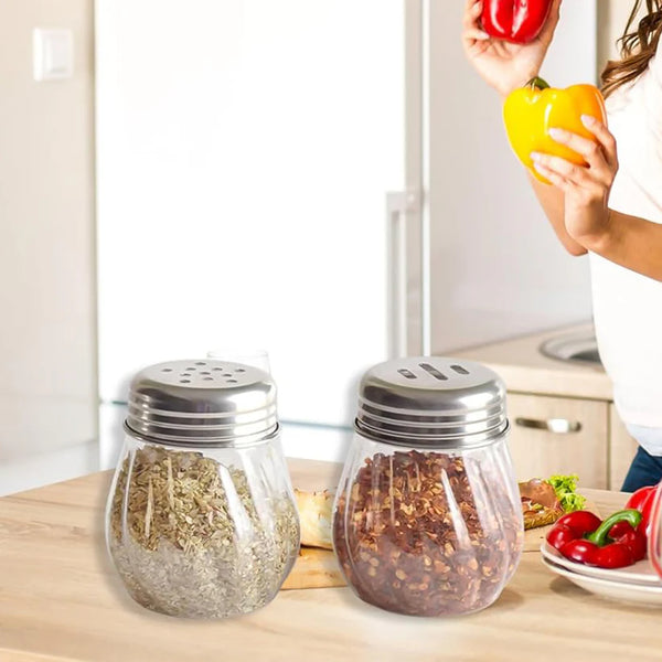11656 Apex Oregano & Chilli Flakes Dispenser Set – 2 Pcs Plastic Spice Shaker with Stainless Steel Lid