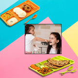 2037 4Compartment Dish with Spoon and Fork(2 Dish Set with 1Spoon and 1Fork) Dinner Plate Plastic Compartment Plate Pav Bhaji Plate 4-Compartments Divided Plastic Food Plate. DeoDap