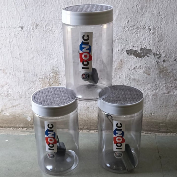 AM3986 DPI Iconic Plastic Storage Containers Jar(With Spoon) 1600ml (Pack of 3Pcs)