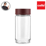 AM0661 CELLO Modustack Glassy Storage Jar | Glass Jar with Lid | Air Tight Steel Lid and Stackable | For Storage of Food, Pulses, Spice, Cereals, Cookies, Dry Food | 1000ml, Maroon