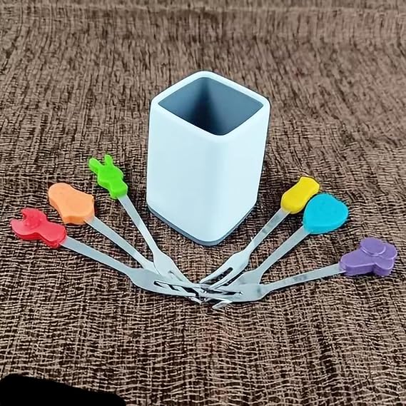 AM3548 Jony Mini Fruit Spoon Fork With Stand Cartoon Design Set of 6