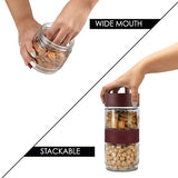AM0662 CELLO Modustack Glassy Storage Jar | Glass Jar with Lid | Air Tight Steel Lid and Stackable | For Storage of Food, Pulses, Spice, Cereals, Cookies, Dry Food | 1500ml, Maroon