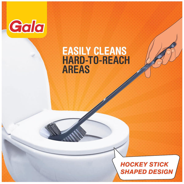 AM5032 Gala Double Hockey Shape Toilet Cleaner Brush with Holder Stand, Toilet Cleaning Brush for Western and Indian Toilet, Bathroom Brush for Toilet Cleaning (Gray,Pack of 1)