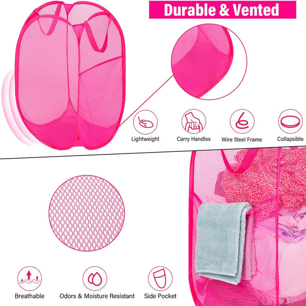 0248 Laundry Hamper Mesh Fabric For Ventilation Foldable Storage Pop Up Clothes Basket