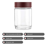 AM0662 CELLO Modustack Glassy Storage Jar | Glass Jar with Lid | Air Tight Steel Lid and Stackable | For Storage of Food, Pulses, Spice, Cereals, Cookies, Dry Food | 1500ml, Maroon