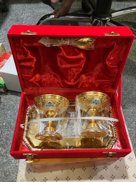 AM0721 2 Silver Pleated Gold Ice Cream Bowl 2PCS