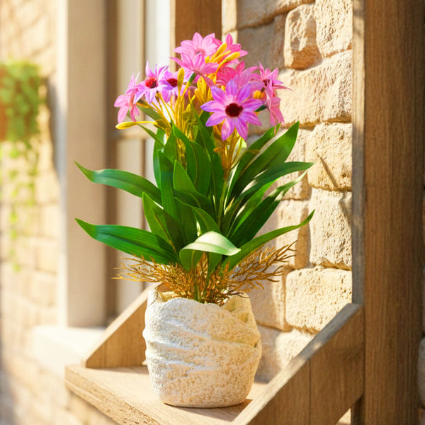 AM6240 Artificial Lavender Star Flower Textured White Pot