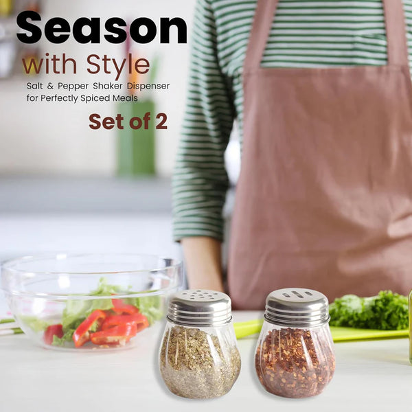 11656 Apex Oregano & Chilli Flakes Dispenser Set – 2 Pcs Plastic Spice Shaker with Stainless Steel Lid