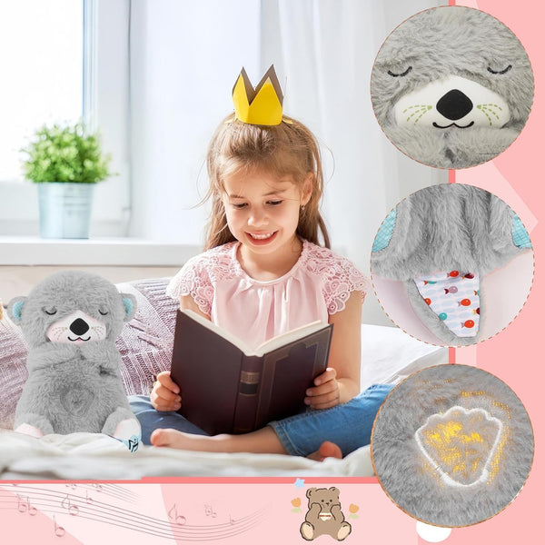 AM5412 Baby Soothing Music Tummy up Down with Light Breathing Teddy Bear Soft Toy Simulation Plush for Babies Kids Random Color