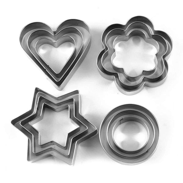 0813 Cookie Cutter Stainless Steel Cookie Cutter with Shape Heart Round Star and Flower (12 Pieces)
