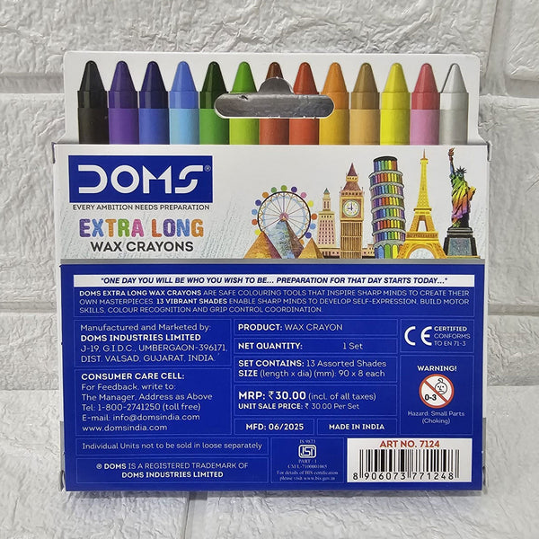 AM6081 DOMS Extra Long Wax Crayons 13 Shades