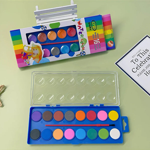 AM5908 Watercolors Paint Box with Paint Brush Kit - 16 Colors