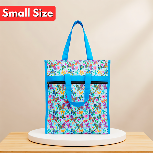 AM6283 Small Vibrant Butterfly Print Jute Bag - Zippered Multi-Purpose Shoulder Bag