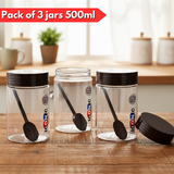 AM6262 Iconic Storage Jar with Spoon 500ml 3pcs – Transparent Container
