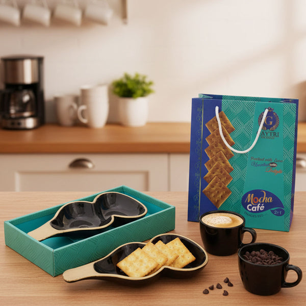 Di0346 Mocha Cafe 3-Piece Tea & Snacks Set with Guitar Platter