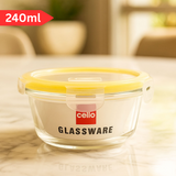 Di0001 Cello Fit & Fresh Clip-O Round Glass Storage Container - 240ml