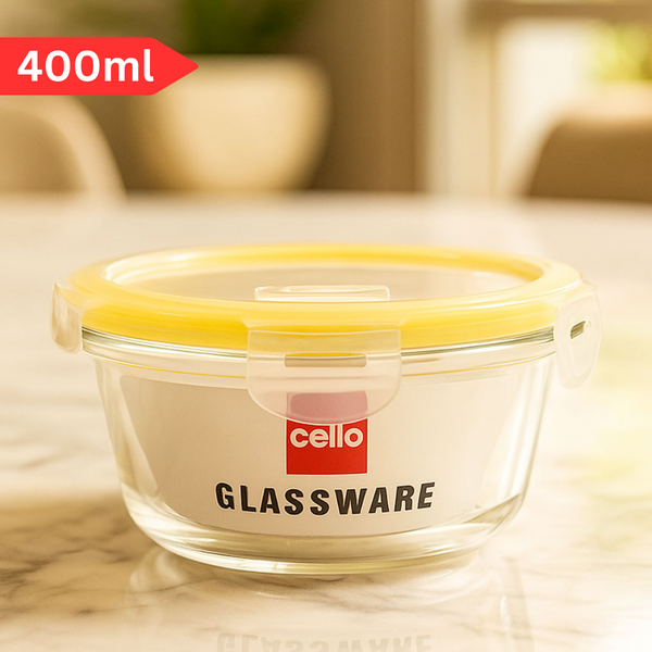 Di0002 Cello Fit & Fresh Clip-O Round Glass Storage Container - 400ml